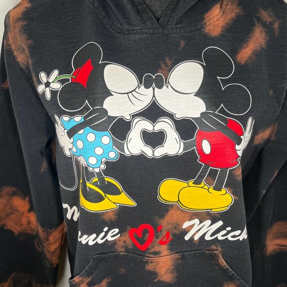 Disney Store Bleach Dyed Minnie Mickey Reworked Hoodie Youth Girls Large - Picture 2 of 7
